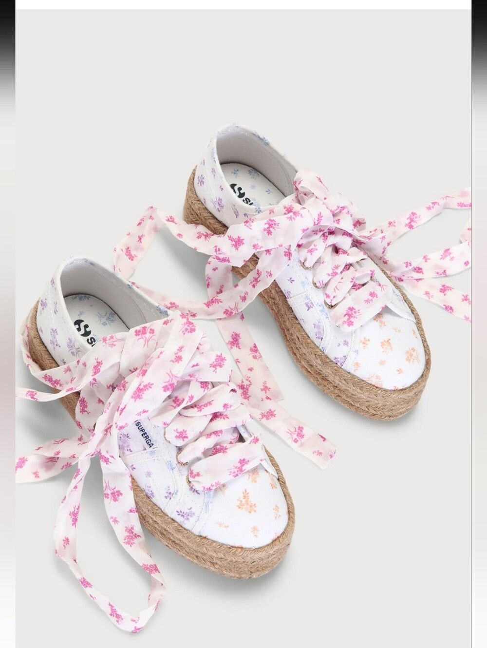 Superga 2790 Rope White Floral Flatform Lace-Up Espadrille Sneakers Sz 10 NWT